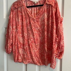Zac & Rachel Orange Pink Graphic 3/4 Sleeve Blouse